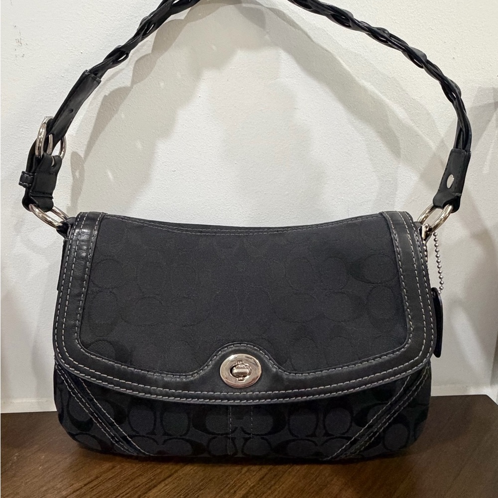 Coach Black Signature 11014 Jacquard Shoulder Bag with Matching Wallet- - Picture 4 of 11